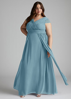 Azazie Organa Bridesmaid Dresses Moody Blue A-Line Pleated Chiffon Dress image7
