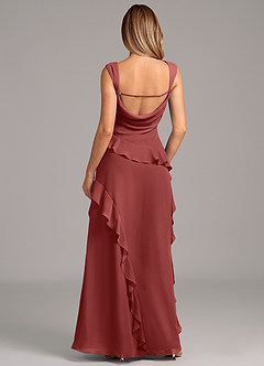 Azazie Sloane At-home Try On Dresses Terracotta A-Line Sweetheart Neckline Chiffon Dress image2
