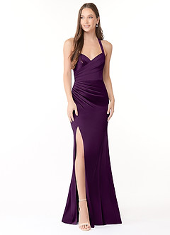 Azazie Emeria Bridesmaid Dresses Grape Mermaid Pleated Stretch Satin Dress image1