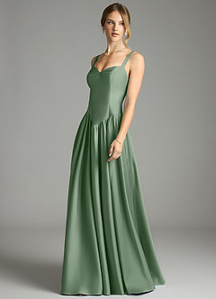 Azazie Evadina Suknie dla druhen Linia A Gorset Satyna elastyczna Do ziemi Sukienka image3