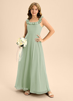 Azazie Callie Junior Dusty Sage A-Line Ruched Chiffon Dress image3