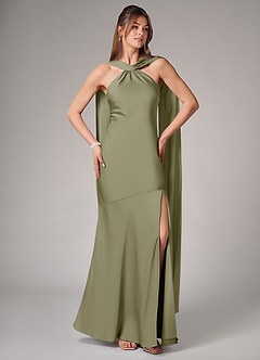 Azazie Kinsley Robes de demoiselle d'honneur Robe Sirène en Satin extensible Fente Latérale Pistache image5