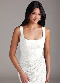 Azazie Mero Bridesmaid Dresses White Sheath Pleated Floral Burnout Dress image12