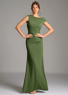 Azazie Nazanin Bridesmaid Dresses Olive Mermaid Off the Shoulder Premium Stretch Jersey Dress image1