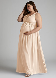 Azazie Yetta Brautjungfernkleider für Schwangere A-Linie V-Hals Versammelt Chiffon Bodenlänge Kleid image10
