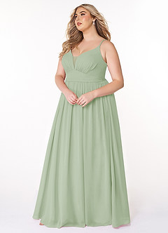Azazie Rayna Brautjungfernkleider A-Linie V-Hals Gefaltet Chiffon Kleid Staubiger Salbeigrün image9