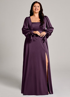 Azazie Leonia Vestidos de damas de honor Vestido de Ciruela de Satén Elástico de Corte en A con Manga larga image12