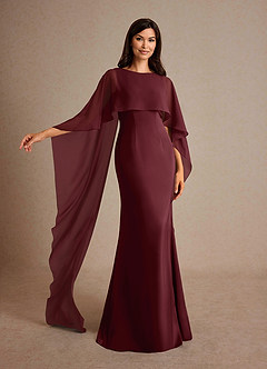 Azazie Milfred Mother of the Bride Dresses Cabernet Sheath Boatneck Stretch Satin Dress image4
