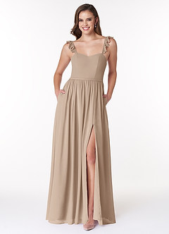 Azazie Metz Brautjungfernkleider A-Linie Herzchen Gerüscht Chiffon Kleid Taupe image1