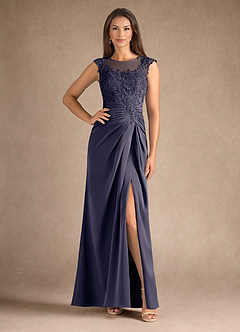 Azazie Santa Barbara Mother of the Bride Dresses Stormy Sheath Pleated Stretch Satin Dress image1