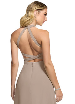 Azazie Clarice Bridesmaid Dresses Taupe A-Line Halter Chiffon Dress image5
