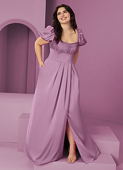 Barbie ♥ Azazie Bridesmaid Dresses Wisteria A-Line Ruched Stretch Satin Dress image7