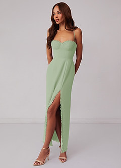 Barbie ♥ Azazie Bridesmaid Dresses Dusty Sage Sheath Corset Chiffon Dress image2
