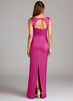 Azazie Flori Bridesmaid Dresses Fuchsia Sheath Side Slit Stretch Satin Dress image2
