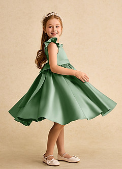 Azazie Dumpling Flower Girl Dresses Matcha A-Line Bow Matte Satin Dress image5