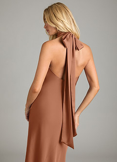 Azazie Velli Bridesmaid Dresses Bronzer Mermaid High Neck Stretch Satin Dress image2
