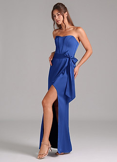 Azazie Jamie Bridesmaid Dresses Royal Blue A-Line Strapless Stretch Satin Convertible Dress image4