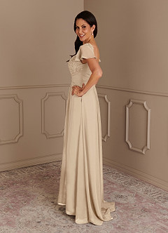 Azazie Gwenyth Mother of the Bride Dresses Champagne A-Line Lace Chiffon Dress image5