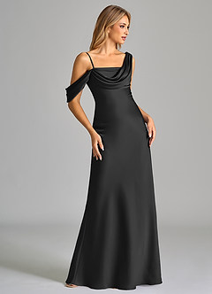 Azazie Celina Bridesmaid Dresses Black Sheath Off the Shoulder Stretch Satin Dress image5