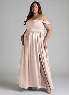 Azazie Morana Bridesmaid Dresses Blushing Pink A-Line Off the Shoulder Stretch Satin Convertible Dress image11