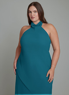Azazie Velli Robes de demoiselle d'honneur Robe Sirène en Mousseline de soie Col haut Bleu Encre image9