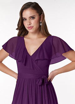 Azazie Jael Final Sale Grape A-Line V-Neck Mesh Dress image5