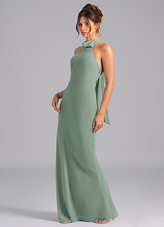 Azazie Velli Bridesmaid Dresses Silver Sage Mermaid High Neck Chiffon Dress image1