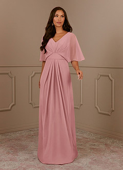 Azazie Oksana Abiti per la Madre della Sposa Abito A-Line in Chiffon con Scollo a V a Pieghe Rosa Polverosa image2