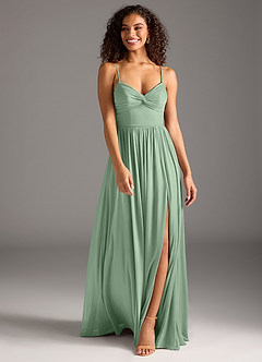 Azazie Zeya Bridesmaid Dresses Matcha A-Line Pleated Mesh Dress image4