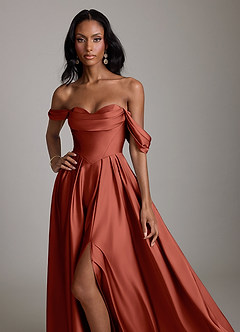 Azazie Loisa Brautjungfernkleider A-Linie Schulterfrei Stretch-Satin Kleid Terrakotta image5