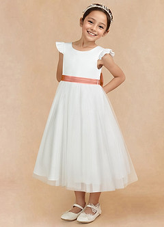 Azazie Hemi Flower Girl Dresses Ivory Mai Tai A-Line Bow Tulle Dress image2