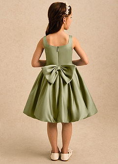 Azazie Lillian Flower Girl Dresses Moss Green Ball-Gown Pleated Matte Satin Dress image2