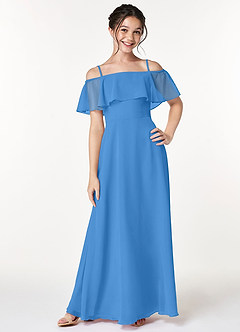 Azazie Maggie Junior Blue Jay A-Line Off the Shoulder Chiffon Dress image3