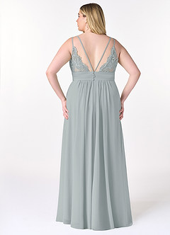 Azazie Maren Allure Vestidos de damas de honor Vestido de Gris Delfín de Gasa de Corte En A con Cuello en V Encaje image7
