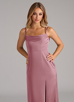Azazie Callan Final Sale Vintage Mauve A-Line Pleated Stretch Satin Convertible Dress image7