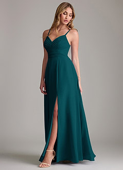 Azazie Terese Bridesmaid Dresses Pine A-Line Pleated Chiffon Dress image4