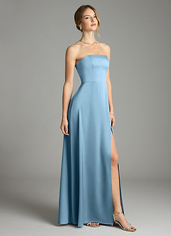 Azazie Wren Bridesmaid Dresses Steel Blue A-Line Strapless Stretch Satin Convertible Dress image1