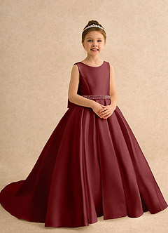 Azazie Ophelia Flower Girl Dresses Burgundy Ball-Gown Bow Mikado Dress image2