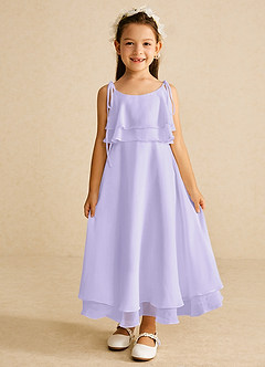 Azazie Temi Flower Girl Dresses Lilac A-Line Spaghetti Strap Chiffon Dress image4