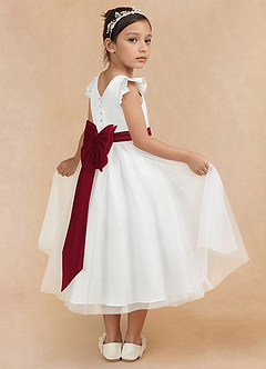Azazie Hemi Flower Girl Dresses Ivory Burgundy A-Line Bow Tulle Dress image1