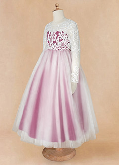 Azazie Elodie Flower Girl Dresses Ivory Mulberry Ball-Gown Lace Dress image12