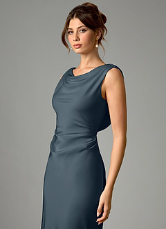 Azazie Kieryn Robes de demoiselle d'honneur Robe Sirène en Satin extensible Plissée Violet Crépusculaire image4