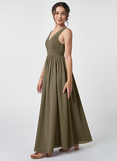 Azazie Keyla Junior Willow Green A-Line Pleated Chiffon Dress image3