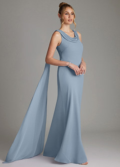 Azazie Jaya Bridesmaid Dresses Dusty Blue Sheath Pleated Chiffon Dress image5