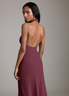 Azazie Lorena Vestidos de damas de honor Vestido de Cabernet de Gasa de Corte Sirena con Plisado image6