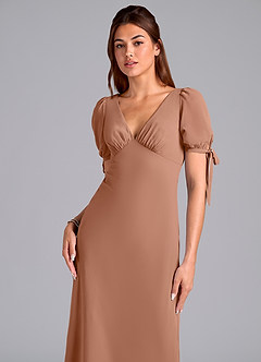 Azazie Pheby Jurken voor bruidsmeisjes Jurk van Chiffon met A-Lijn Geplooid Bronzeertint image2