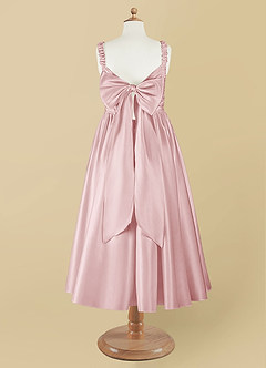 Azazie Cutie Pie Flower Girl Dresses Powder Pink A-Line Pleated Matte Satin Dress image8