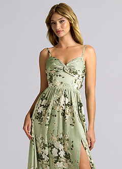 Azazie Zeya Bridesmaid Dresses Floral Vines A-Line Pleated Stretch Satin Dress image7