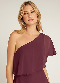 Azazie Lizzy Abiti da Damigella Abito A-Line in Chiffon Monospalla Cabernet image7