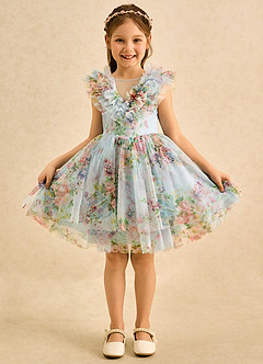 Azazie Sprinkles Flower Girl Dresses Sky Blue Ball-Gown Bow Chiffon Dress image2